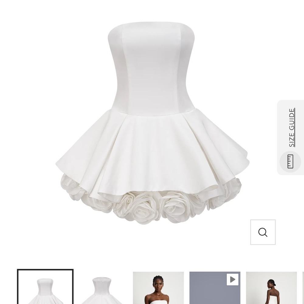 White Strapless Dress with Rose Hem